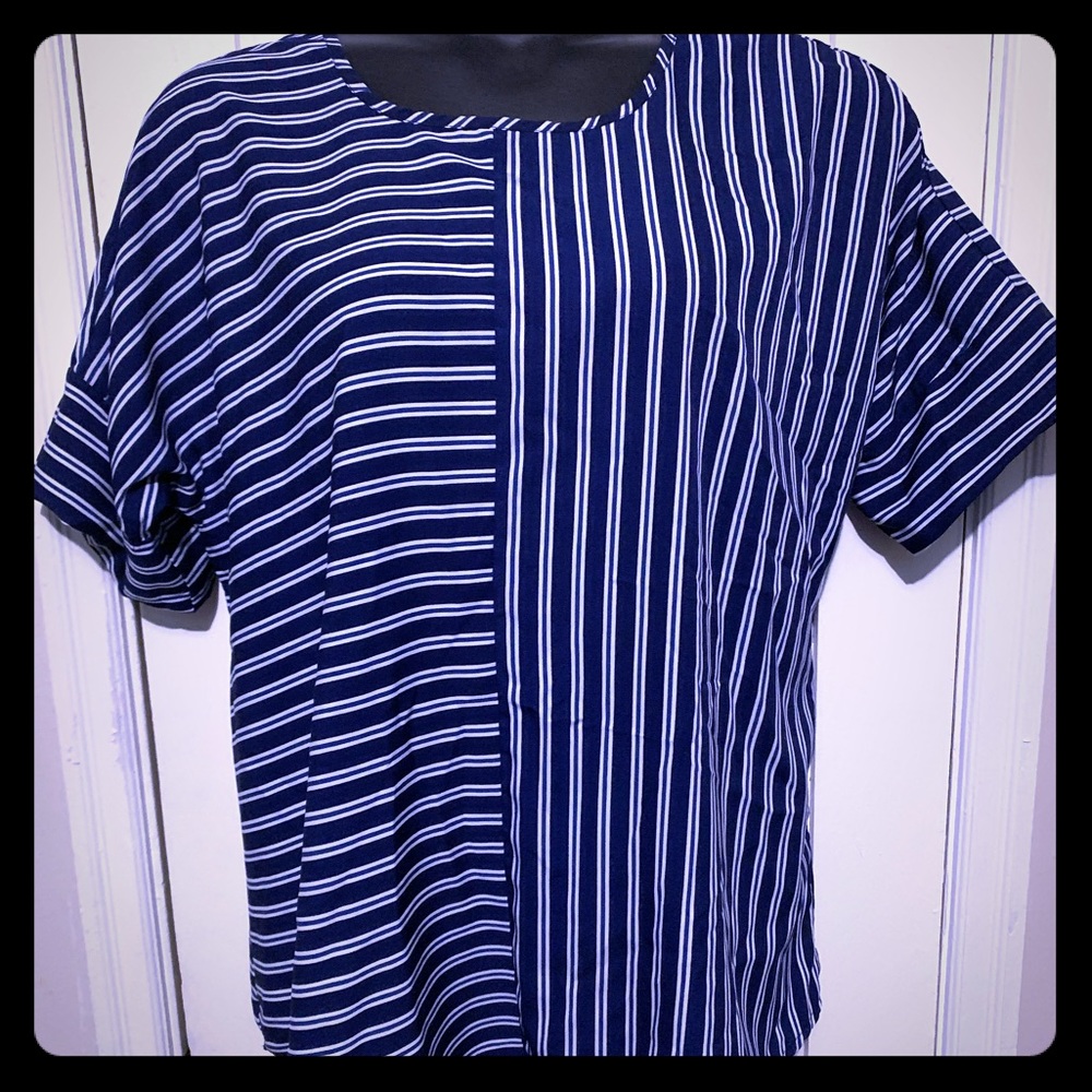 MPH Designer Blouse Navy/White Stripe